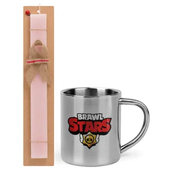Brawl Stars, Easter Set, metallic thermal cup (300ml) & aromatic flat Easter candle (30cm) (PINK)