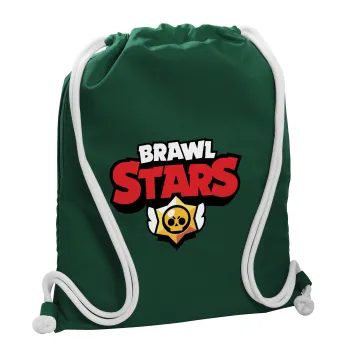 Brawl Stars, Backpack pouch GYMBAG BOTTLE GREEN, with pocket (40x48cm) & thick white cords