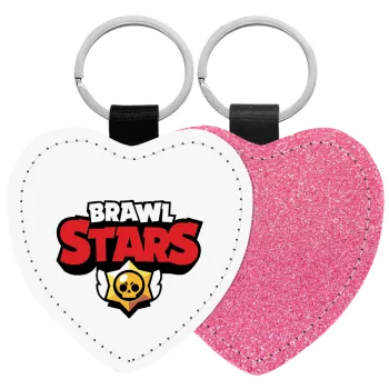 Brawl Stars, Μπρελόκ PU δερμάτινο glitter καρδιά ΡΟΖ