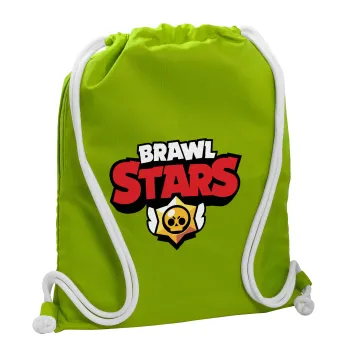 Brawl Stars, Τσάντα πλάτης πουγκί GYMBAG LIME GREEN, με τσέπη (40x48cm) & χονδρά κορδόνια