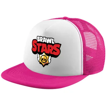 Brawl Stars, Καπέλο παιδικό Soft Trucker με Δίχτυ ΡΟΖ/ΛΕΥΚΟ (POLYESTER, ΠΑΙΔΙΚΟ, ONE SIZE)