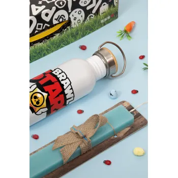Brawl Stars, Easter Set, metallic silver aluminum water bottle (500ml) & scented flat Easter candle (30cm) (TURQUOISE)