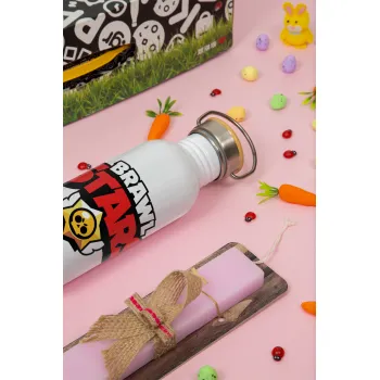 Brawl Stars, Easter Set, SS Metallic water bottle (620ml, stainless steel) & scented flat Easter candle (30cm) (PINK)