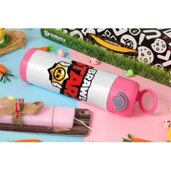 Brawl Stars, Easter candle, Childrens hot water bottle, stainless steel, with safety straw, PINK (500ml)