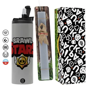 Brawl Stars, Easter candle with Grey Tumbler Thermo 600ml & aromatic flat candle (30cm) (GREY)