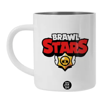 Brawl Stars, Λευκή Ανοξείδωτη Μεταλλική Κούπα 450ml - Διπλού Τοιχώματος 