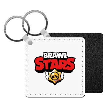 Brawl Stars, Μπρελόκ Δερματίνη, τετράγωνο ΜΑΥΡΟ (5x5cm)