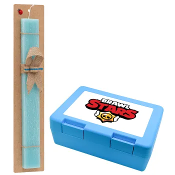 Brawl Stars, Easter Set, children's snack container BLUE & Easter aromatic flat candle (30cm) (TURQUOISE)