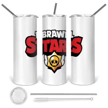 Brawl Stars, Tumbler stainless steel 600ml, with metal straw & cleaning brush