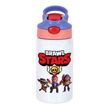 Brawl Stars Desert, Children's hot water bottle, stainless steel, with safety straw, pink/purple (350ml)