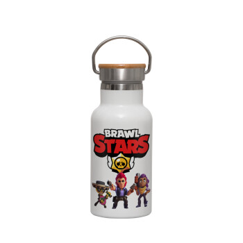 Brawl Stars Desert, Metallic thermos (Stainless steel) White with wooden lid (bamboo), double-walled, 350ml
