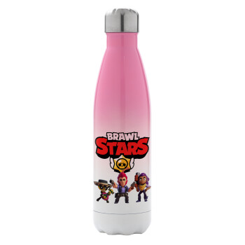 Brawl Stars Desert, Μεταλλικό παγούρι θερμός Ροζ/Λευκό (Stainless steel), διπλού τοιχώματος, 500ml