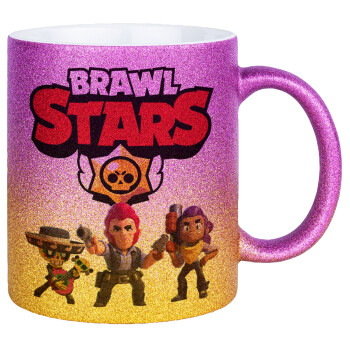 Brawl Stars Desert, Κούπα Χρυσή/Ροζ Glitter, κεραμική, 330ml