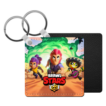 Brawl Stars Desert, Μπρελόκ Δερματίνη, τετράγωνο ΜΑΥΡΟ (5x5cm)