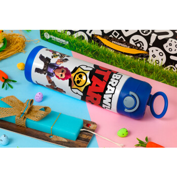 Brawl Stars Desert, Easter candle, Childrens hot water bottle, stainless steel, with safety straw, BLUE (500ml)