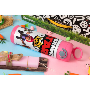 Brawl Stars Desert, Easter candle, Childrens hot water bottle, stainless steel, with safety straw, PINK (500ml)