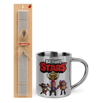 Brawl Stars Desert, Easter Set, metallic thermal cup (300ml) & Easter aromatic flat candle (30cm) (GRAY)