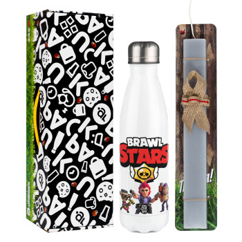 Brawl Stars Desert, Easter candle, metallic white thermos bottle (500ml) & aromatic flat candle (30cm) (GRAY)