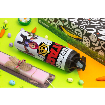 Brawl Stars Desert, Easter candle,Travel Tumbler 2 Lids, with metal straw & cleaning brush & aromatic flat candle (30cm) (PINK)