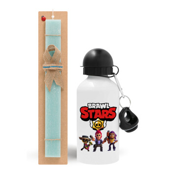 Brawl Stars Desert, Easter Set, metallic aluminum water bottle (500ml) & scented flat candle (30cm) (TURQUOISE)