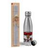 Easter Set, metallic Inox water bottle (750ml) & aromatic flat Easter candle (30cm) (GRAY)