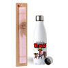 Easter Set, metallic stainless steel water bottle (750ml) & scented flat Easter candle (30cm) (PINK)