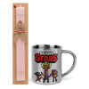 Easter Set, metallic thermal cup (300ml) & aromatic flat Easter candle (30cm) (PINK)