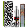 Easter Set, metallic stainless thermos flask (500ml) & scented flat Easter candle (30cm) (GRAY)