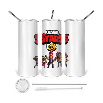 Brawl Stars Desert, Tumbler stainless steel 600ml, with metal straw & cleaning brush