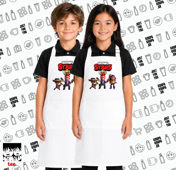 Brawl Stars Desert — White kids' cooking apron with pockets