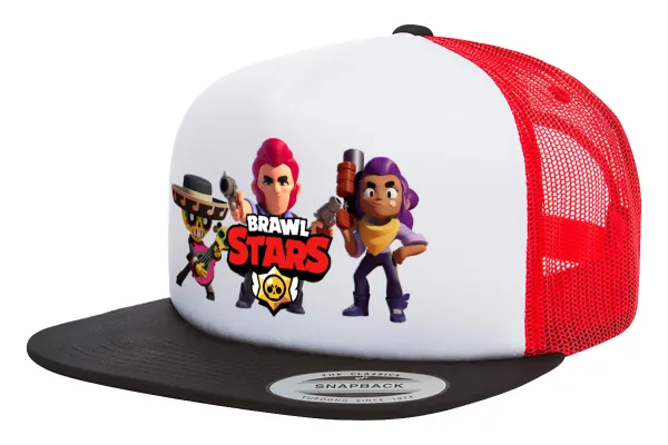 Brawl Stars Desert — Adult Foam Flat Snapback with Mesh Black-White-Red (POLYESTER, ADULT, UNISEX, ONE SIZE)