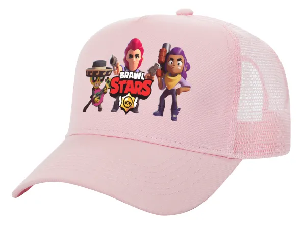 Brawl Stars Desert — Adult Structured Trucker Hat, with Mesh, PINK (100% COTTON, ADULT, UNISEX, ONE SIZE)