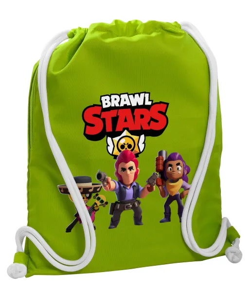 Brawl Stars Desert — Backpack bag GYMBAG LIME GREEN, with pocket (40x48cm) & thick cords