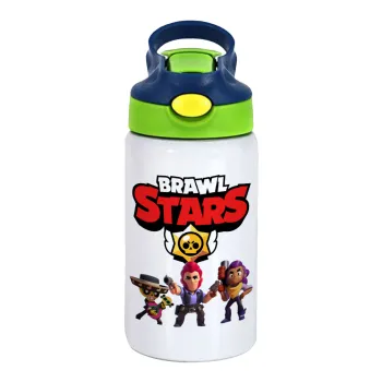 Brawl Stars Desert, Παιδικό παγούρι θερμό, ανοξείδωτο, με καλαμάκι ασφαλείας, πράσινο/μπλε (350ml)