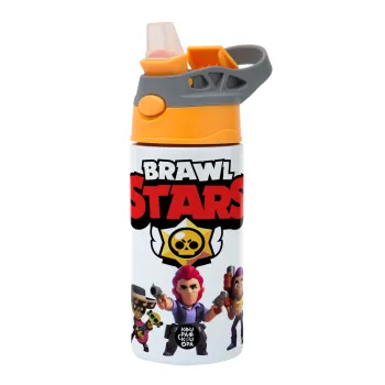 Brawl Stars Desert, Children's hot water bottle, stainless steel, with safety straw, Orange/Grey (360ml) BPA-FREE