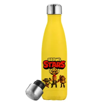 Brawl Stars Desert, Μεταλλικό παγούρι θερμός Κίτρινος (Stainless steel), διπλού τοιχώματος, 500ml