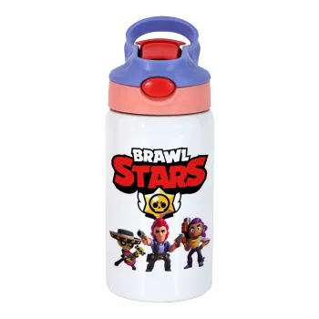 Brawl Stars Desert, Children's hot water bottle, stainless steel, with safety straw, pink/purple (350ml)