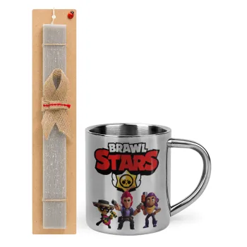 Brawl Stars Desert, Easter Set, metallic thermal cup (300ml) & Easter aromatic flat candle (30cm) (GRAY)