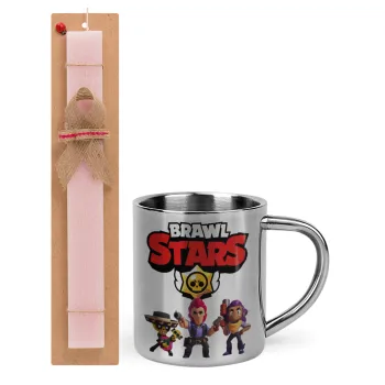 Brawl Stars Desert, Easter Set, metallic thermal cup (300ml) & aromatic flat Easter candle (30cm) (PINK)