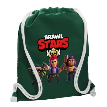Brawl Stars Desert, Backpack pouch GYMBAG BOTTLE GREEN, with pocket (40x48cm) & thick white cords