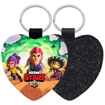 Brawl Stars Desert, Μπρελόκ PU δερμάτινο glitter καρδιά ΜΑΥΡΟ