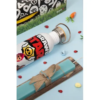 Brawl Stars Desert, Easter Set, metallic silver aluminum water bottle (500ml) & scented flat Easter candle (30cm) (TURQUOISE)