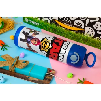 Brawl Stars Desert, Easter candle, Childrens hot water bottle, stainless steel, with safety straw, BLUE (500ml)
