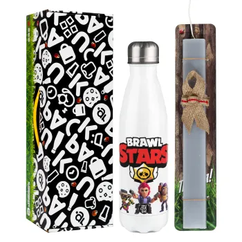 Brawl Stars Desert, Easter candle, metallic white thermos bottle (500ml) & aromatic flat candle (30cm) (GRAY)