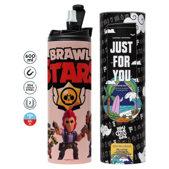 Brawl Stars Desert, Tumbler stainless steel PINK 600ml