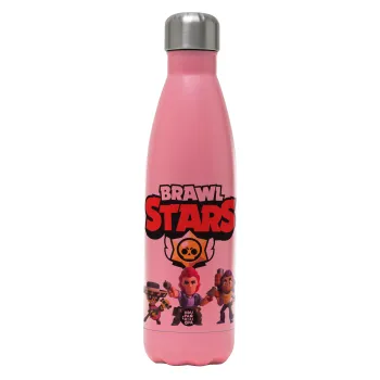 Brawl Stars Desert, Μεταλλικό παγούρι θερμός Ροζ Ματ (Stainless steel), διπλού τοιχώματος, 500ml