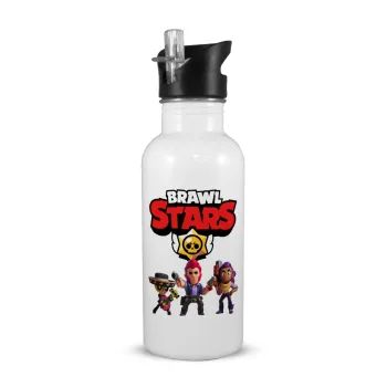 Brawl Stars Desert, White water bottle with straw, stainless steel 600ml
