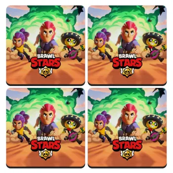 Brawl Stars Desert, ΣΕΤ 4 Σουβέρ ξύλινα τετράγωνα (9cm)