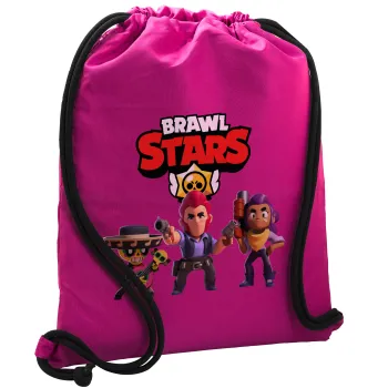 Brawl Stars Desert, Backpack pouch GYMBAG Fuchsia, with pocket (40x48cm) & thick cords