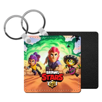 Brawl Stars Desert, Μπρελόκ Δερματίνη, τετράγωνο ΜΑΥΡΟ (5x5cm)